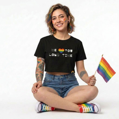 Women's "Me Love You Long Time" Black PRIDE Crop Tee